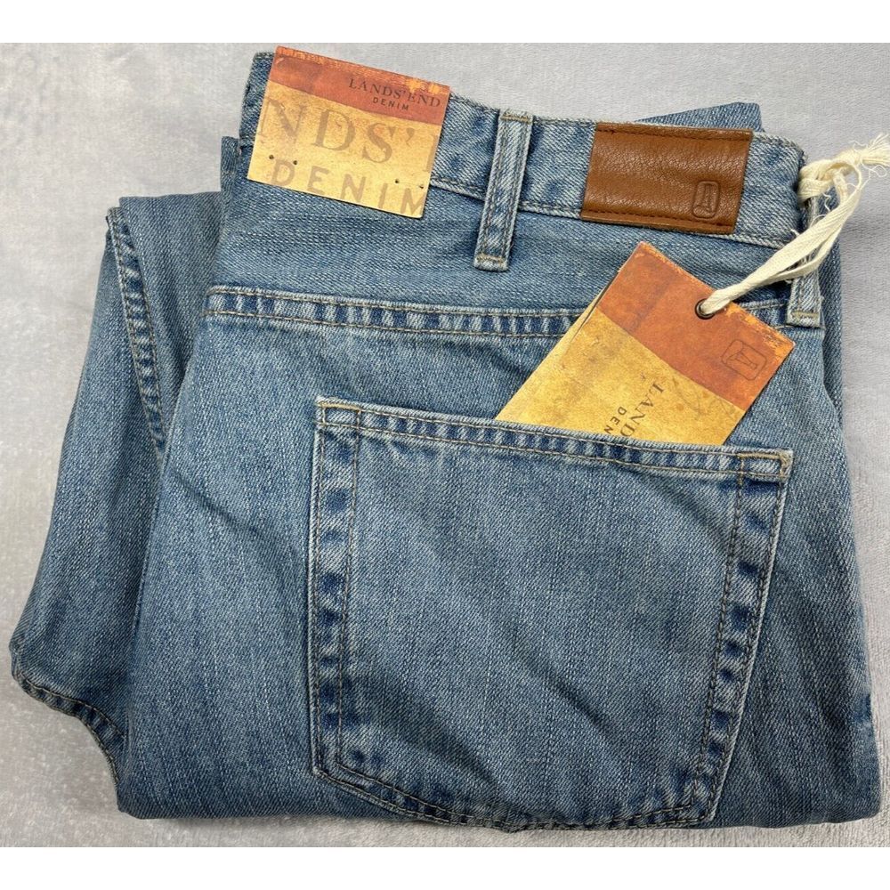 NWT Lands End Jeans‎ Traditional Fit Tapered Leg Men's Size 36 X 32 Light Wash